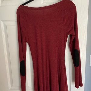 Red Dress with Black Elbow Covers